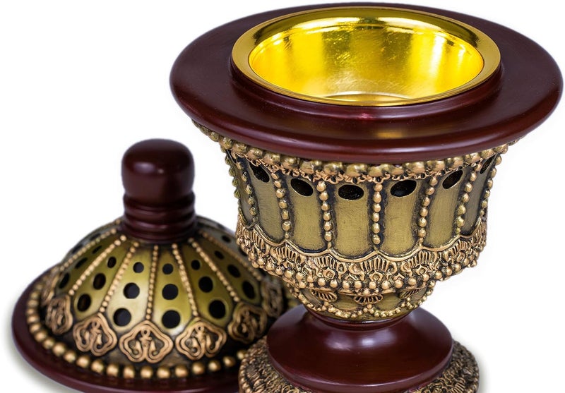 AM Charcoal Incense Cone Burner â€“ Resin & Charcoal Holder | Decorative Mabkhara Style Aroma Diffuser for Home, Office, and Relaxation Spaces (Bronze) - Image 4